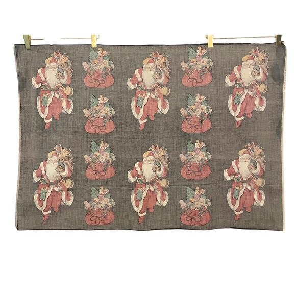 Christmas Theme Print Fabric Panel Santa Claus Bag Of Toys Black Red 29” x 44” - Picture 4 of 9